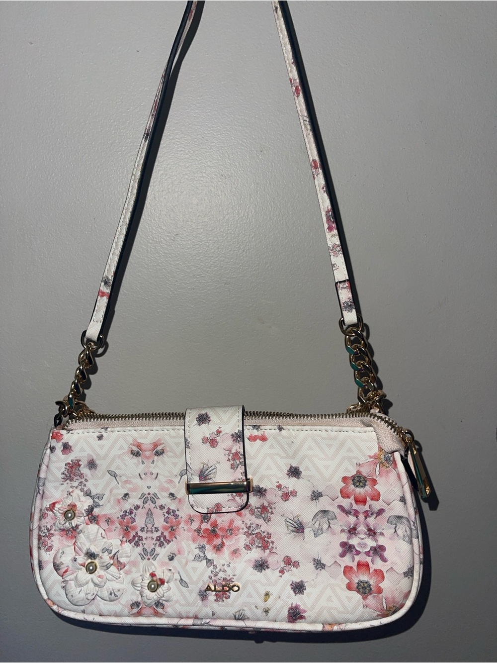ALDO White Floral Crossbody with Pink Accents